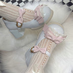 Sweet Lolita Blue Apricot Bow Accented Sweet Lolita Mary Janes Medium Heel Big Head Doll Round Head 2cm