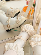 Sweet Lolita Blue Apricot Bow Accented Sweet Lolita Mary Janes Medium Heel Big Head Doll Round Head 2cm