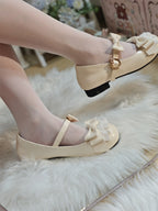 Sweet Lolita Blue Apricot Bow Accented Sweet Lolita Mary Janes Medium Heel Big Head Doll Round Head 2cm