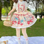 Sweet Lolita Blue Apricot Printed Strawberry Bear Dress Jumper Skirt
