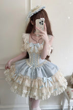 The Blue&nbsp;Ballet Lolita JSK Dress is designed to express freshness and elegance with a sweet, playful twist. Featuring double-layered ruffles, delicate lace trim, and charming bow accents, it creates a graceful silhouette inspired by ballet costumes. The lace-up design adds adjustability and refinement, ensuring comfort along with beauty. In a lively green tone, this dress is perfect for tea parties, gatherings, or special occasions, embodying the whimsical spirit of Sweet Lolita fashion.