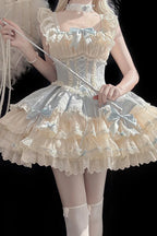 The Blue&nbsp;Ballet Lolita JSK Dress is designed to express freshness and elegance with a sweet, playful twist. Featuring double-layered ruffles, delicate lace trim, and charming bow accents, it creates a graceful silhouette inspired by ballet costumes. The lace-up design adds adjustability and refinement, ensuring comfort along with beauty. In a lively green tone, this dress is perfect for tea parties, gatherings, or special occasions, embodying the whimsical spirit of Sweet Lolita fashion.