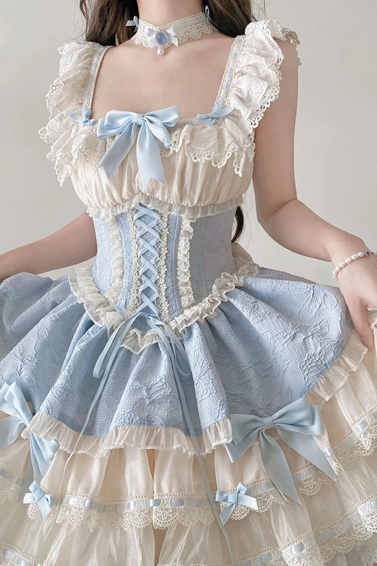 The Blue&nbsp;Ballet Lolita JSK Dress is designed to express freshness and elegance with a sweet, playful twist. Featuring double-layered ruffles, delicate lace trim, and charming bow accents, it creates a graceful silhouette inspired by ballet costumes. The lace-up design adds adjustability and refinement, ensuring comfort along with beauty. In a lively green tone, this dress is perfect for tea parties, gatherings, or special occasions, embodying the whimsical spirit of Sweet Lolita fashion.