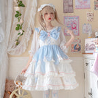 Sweet Lolita Blue Dress with Big Bow Charming Dress spring Daily Lolita