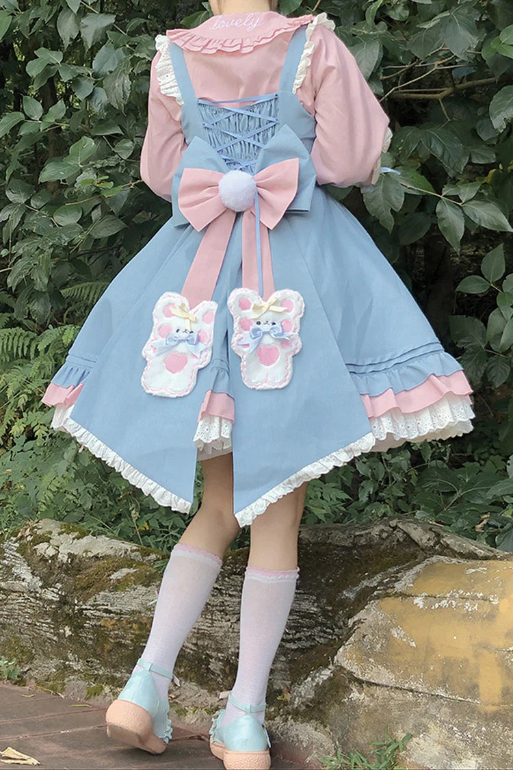 The Blue Pink Plum Blossom Rabbit Lolita Dress is designed to capture a soft, whimsical charm. Adorned with delicate plum blossom motifs and playful rabbit details, it blends seasonal elegance with a touch of fantasy. Layered ruffles and sweet bowknots enhance its girlish silhouette, while the pastel blue and pink tones add freshness and romance. Perfect for gatherings, tea parties, or daily wear, this dress reflects the dreamy essence of Sweet Lolita fashion.