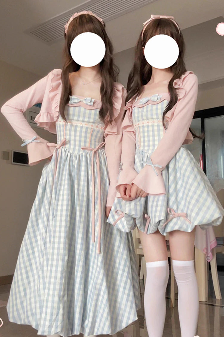 The Blue Plaid JSK Long Dress captures the timeless charm of Sweet Lolita fashion with a touch of classic vintage style. Designed in a sleeveless cut, it features a soft plaid print enhanced with delicate bow accents for added sweetness. The long silhouette creates an elegant flow, balancing playfulness with refinement. Perfect for tea parties, casual outings, or special gatherings, this dress reflects both comfort and the romantic essence of Lolita fashion.