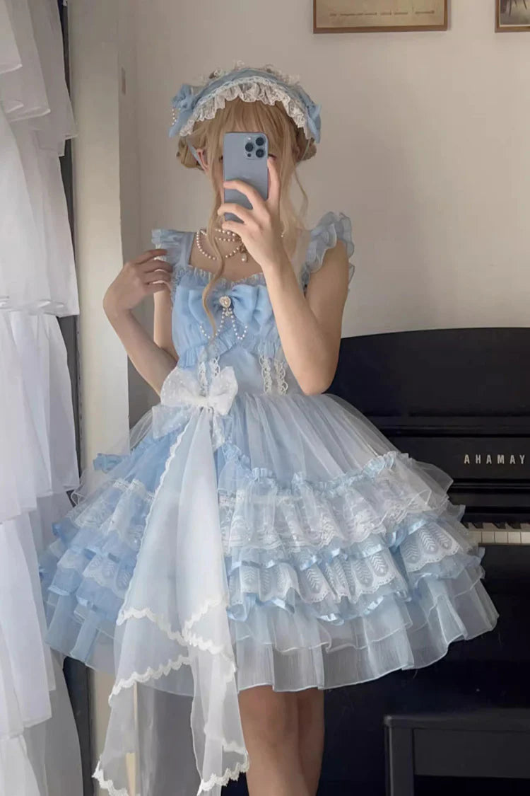 The Blue Hanayome JSK Dress is designed to express pure elegance with a sweet Lolita touch. Featuring a solid blue tone, it highlights simplicity while multi-layer ruffles add depth and movement to the silhouette. The Hanayome-inspired design brings a graceful, romantic charm, making it versatile for tea parties, gatherings, or special occasions. Combining sweetness with refined beauty, this dress embodies the timeless allure of classic Lolita fashion.