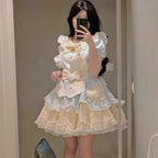 The Cute Sweet Lolita Apron Dress Set is designed to showcase softness and playful charm. Featuring a lace puff dress adorned with delicate bows, it creates a dreamy silhouette full of girlish sweetness. The kitten-themed apron adds a whimsical and cozy touch, making the outfit both unique and adorable. Perfect for tea parties, photoshoots, or casual gatherings, this set captures the essence of soft, cute Lolita fashion with comfort and elegance.