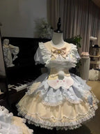 The Cute Sweet Lolita Apron Dress Set is designed to showcase softness and playful charm. Featuring a lace puff dress adorned with delicate bows, it creates a dreamy silhouette full of girlish sweetness. The kitten-themed apron adds a whimsical and cozy touch, making the outfit both unique and adorable. Perfect for tea parties, photoshoots, or casual gatherings, this set captures the essence of soft, cute Lolita fashion with comfort and elegance.