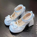 Sweet Lolita Bow Mid heels Shoes Block Heels Cute Shoes for Women