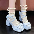 Sweet Lolita Bow Mid heels Shoes Block Heels Cute Shoes for Women