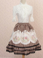 Classic Lolita Brown Striped Rabbit Pleated Skirt Dresses