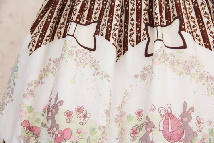 Classic Lolita Brown Striped Rabbit Pleated Skirt Dresses