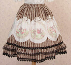 Classic Lolita Brown Striped Rabbit Pleated Skirt Dresses