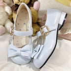 Sweet Lolita Brown White Black Pink Blue Bow Low-Heel Mary Jane Shoes[Glossy]