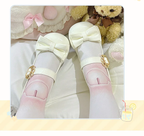 Sweet Lolita Brown White Black Pink Blue Bow Low-Heel Mary Jane Shoes[Oil]