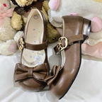 Sweet Lolita Brown White Black Pink Blue Bow Low-Heel Mary Jane Shoes[Oil]