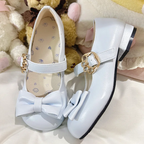 Sweet Lolita Brown White Black Pink Blue Bow Low-Heel Mary Jane Shoes[Oil]