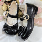 Sweet Lolita Brown White Black Pink Blue Bow Low-Heel Mary Jane Shoes[Oil]