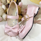 Sweet Lolita Brown White Black Pink Blue Bow Low-Heel Mary Jane Shoes[Oil]