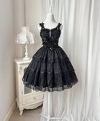 Sweet Lolita Chiffon Lace White Black Dress Bridal Goth JSK Elegant Dresses