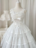 Sweet Lolita Chiffon Lace White Black Dress Bridal Goth JSK Elegant Dresses