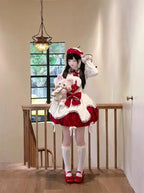 Sweet Lolita Christmas Doll Strawberry Puff SK Dress Cute Festive Lolita Outfit