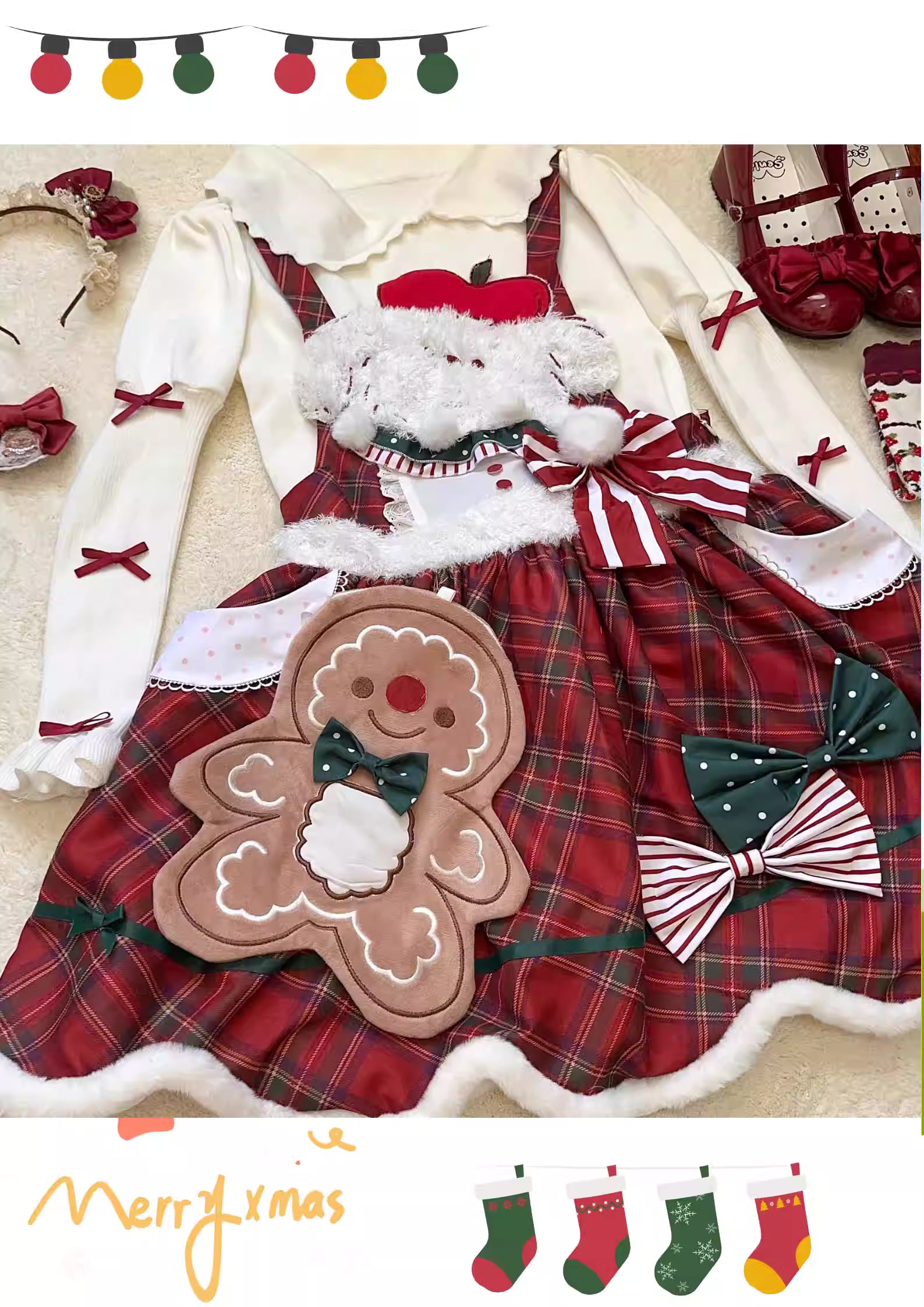 Inspired by the warmth of a Christmas puppy, this original design blends cozy plaid fabric with playful Lolita details. The festive color palette and whimsical motifs evoke holiday cheer, while the classic A-line cut ensures a flattering silhouette. Perfect for winter gatherings, it combines comfort and charm for a truly adorable seasonal style.