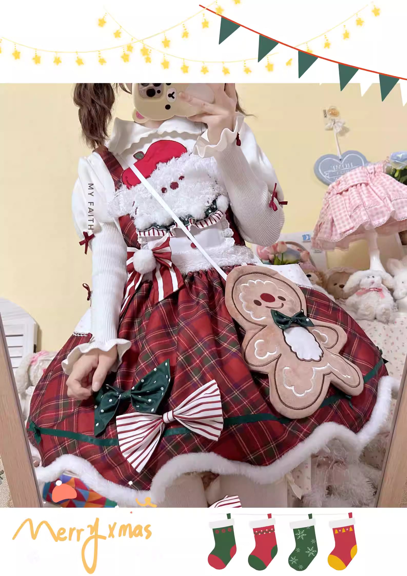 Inspired by the warmth of a Christmas puppy, this original design blends cozy plaid fabric with playful Lolita details. The festive color palette and whimsical motifs evoke holiday cheer, while the classic A-line cut ensures a flattering silhouette. Perfect for winter gatherings, it combines comfort and charm for a truly adorable seasonal style.