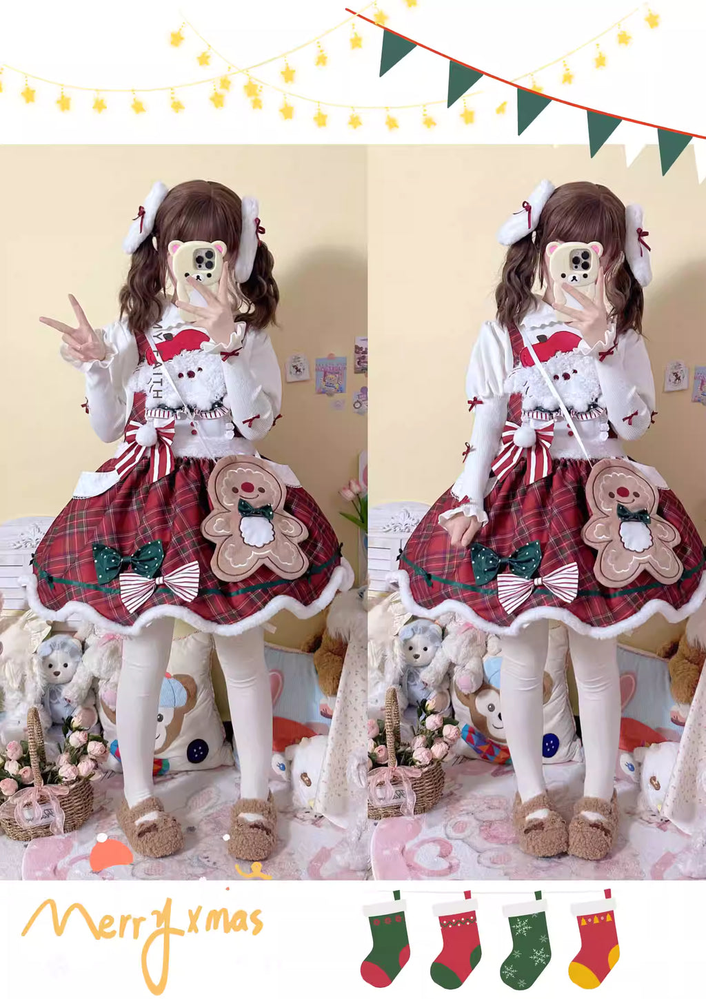 Inspired by the warmth of a Christmas puppy, this original design blends cozy plaid fabric with playful Lolita details. The festive color palette and whimsical motifs evoke holiday cheer, while the classic A-line cut ensures a flattering silhouette. Perfect for winter gatherings, it combines comfort and charm for a truly adorable seasonal style.