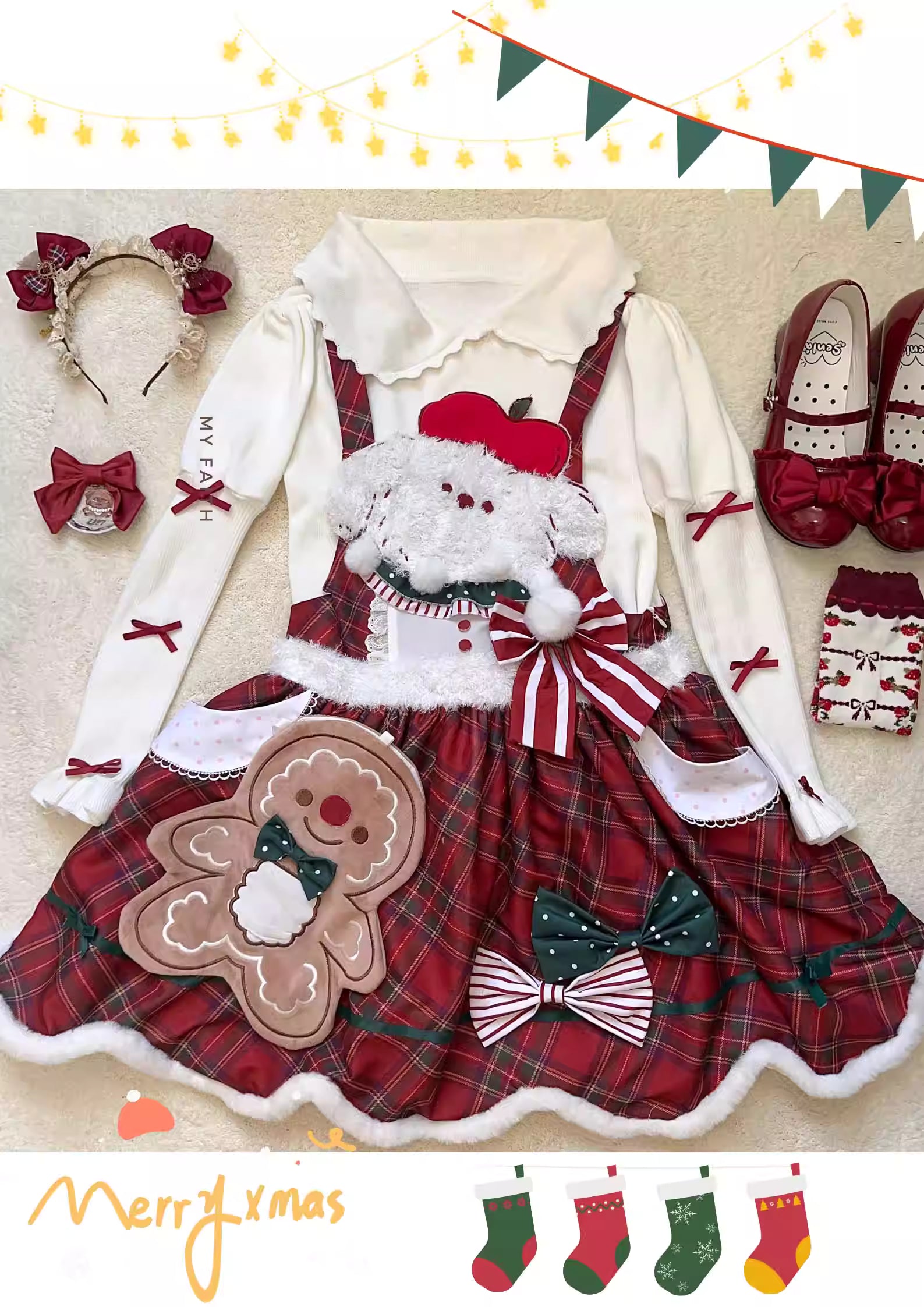 Inspired by the warmth of a Christmas puppy, this original design blends cozy plaid fabric with playful Lolita details. The festive color palette and whimsical motifs evoke holiday cheer, while the classic A-line cut ensures a flattering silhouette. Perfect for winter gatherings, it combines comfort and charm for a truly adorable seasonal style.