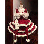 Sweet Lolita Christmas Top and Bow Cake SK Dress Cute Festive Outfit