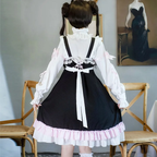 Sweet Lolita Classic Black with Pink Jsk Dress Ruffle Edge Skirt Sweet Cool Wind Dark Sweet