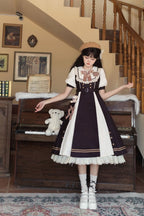 Classic Lolita Classic Brown One Piece Dress Dress Spring and Summer Daily Short-sleeved Dress Lolita
