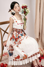 Sweet Lolita Classic White Vintage Pastoral Fruit Printed Apron Style Original Printed Embroidered