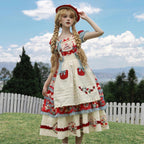 Sweet Lolita Cream Red Idyllic Strawberry Print Dress one piece