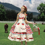 Sweet Lolita Cream Red Idyllic Strawberry Print Dress one piece
