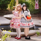 This Cute Black Red Plaid Strawberry Lolita Princess Dress captures the charm of cottage-inspired sweetness. Designed in a plus size friendly cut, it features playful plaid in contrasting black and red tones, adorned with delicate strawberry motifs for a fresh countryside feel. The princess silhouette enhances elegance, while ruffles and bowknot details add girlish charm. Perfect for daily wear, tea parties, or seasonal outings, this dress blends comfort, sweetness, and rustic romance.