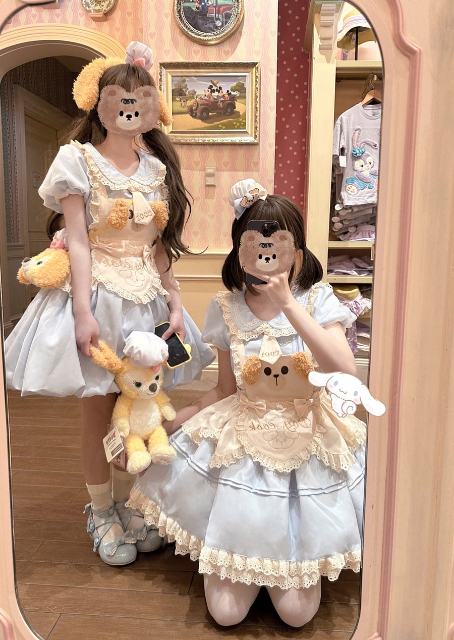 Sweet Lolita Cute Blue Puppy Chef Little Cake Lolita Set One Piece Dress