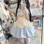 Sweet Lolita Cute Blue Puppy Chef Little Cake Lolita Set One Piece Dress