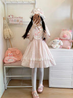 Sweet Lolita Cute Blue and Pink Little Fly-sleeved Dress Summer Girl Short-sleeved OP