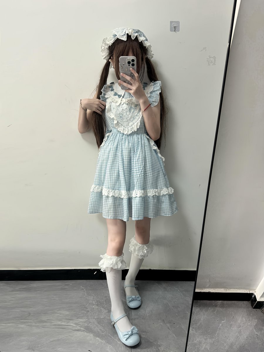 Sweet Lolita Cute Blue and Pink Little Fly-sleeved Dress Summer Girl Short-sleeved OP