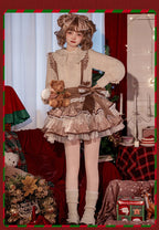Sweet Lolita Cute Elk Brown Plush Strap Skirt Sweet Ruffle Lolita Skirt Christmas Autumn Winter Lolita Dresses