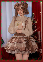 Sweet Lolita Cute Elk Brown Plush Strap Skirt Sweet Ruffle Lolita Skirt Christmas Autumn Winter Lolita Dresses