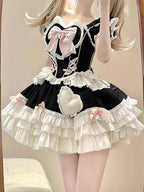 Sweet Lolita Cute Japanese Short Sleeve Lolita Lolita Dress Fluffy Princess Black-Pink Dress