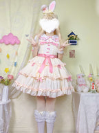 Sweet Lolita Cute Lolita Pink White Suspender Skirt Bow JSK Lolita Dresses