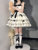 Sweet Lolita Cute Lolita Pink White Suspender Skirt Bow JSK Lolita Dresses