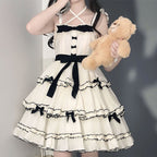 Sweet Lolita Cute Lolita Pink White Suspender Skirt Bow JSK Lolita Dresses