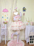 Sweet Lolita Cute Lolita Pink White Suspender Skirt Bow JSK Lolita Dresses
