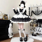Sweet Lolita Cute Pink Black Blue Lolita Dress Long Sleeve Rabbit Ears Dress Lolita